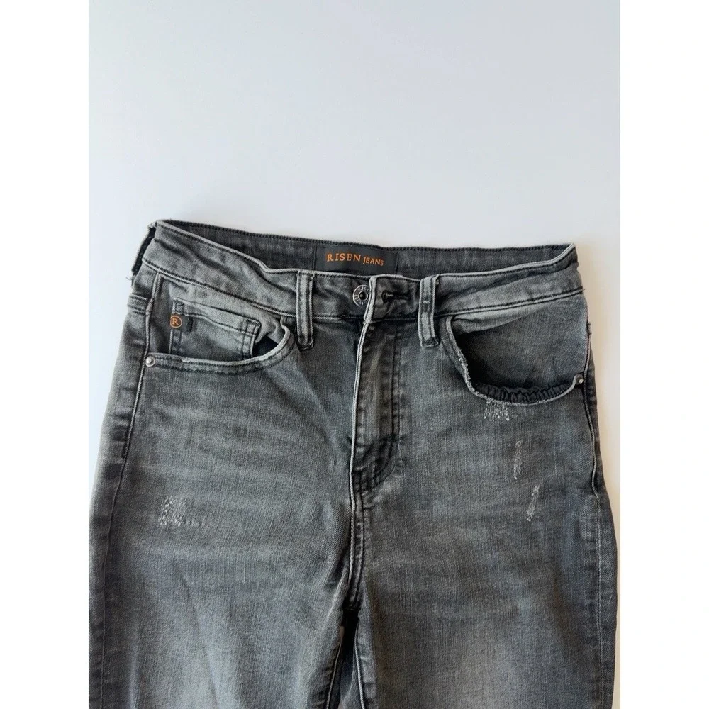 RISEN Jeans Women's 27/5 Gray Distressed Skinny Jeans Stretch Cropped